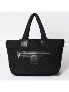 Chanel Coco Cocoon Nylon Tote Bag Quilted CC Mark CC Logo Silver